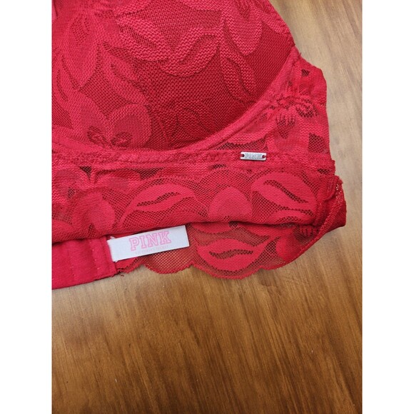 Victoria's Secret PINK Size S Red Lace Date Padded Push Up Bra Longline Boho - Picture 3 of 4